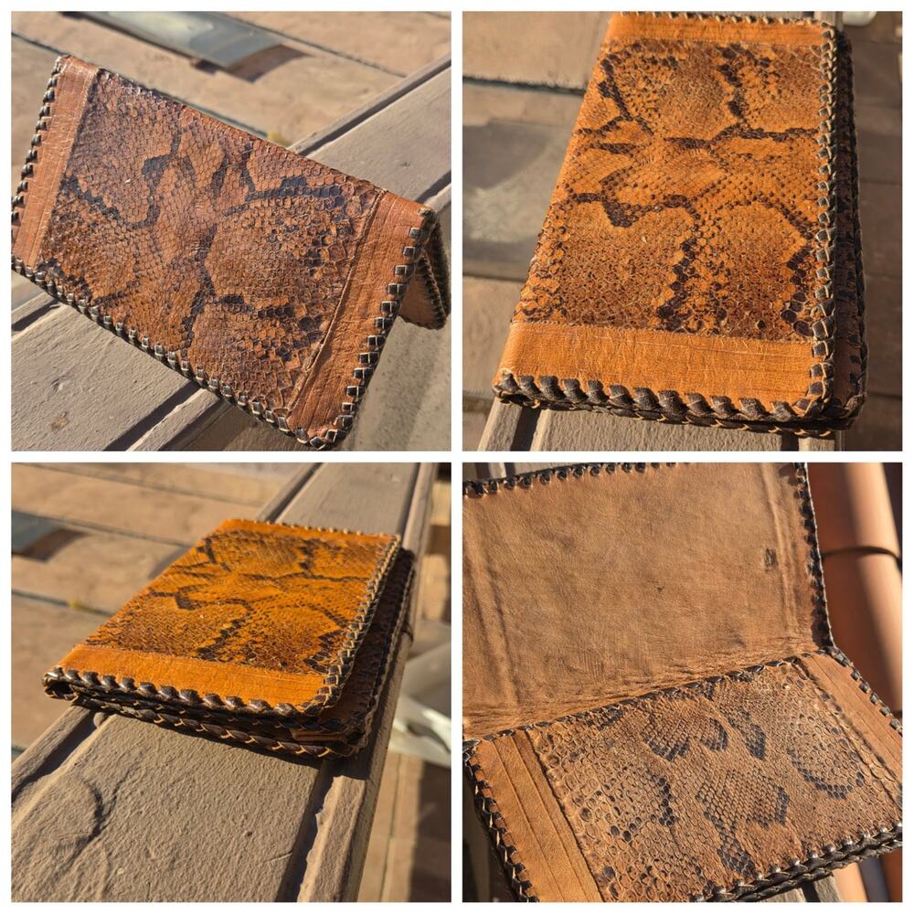 Vtg Ghanaian African Handmade Snakeskin Clutch Purse Wallet
